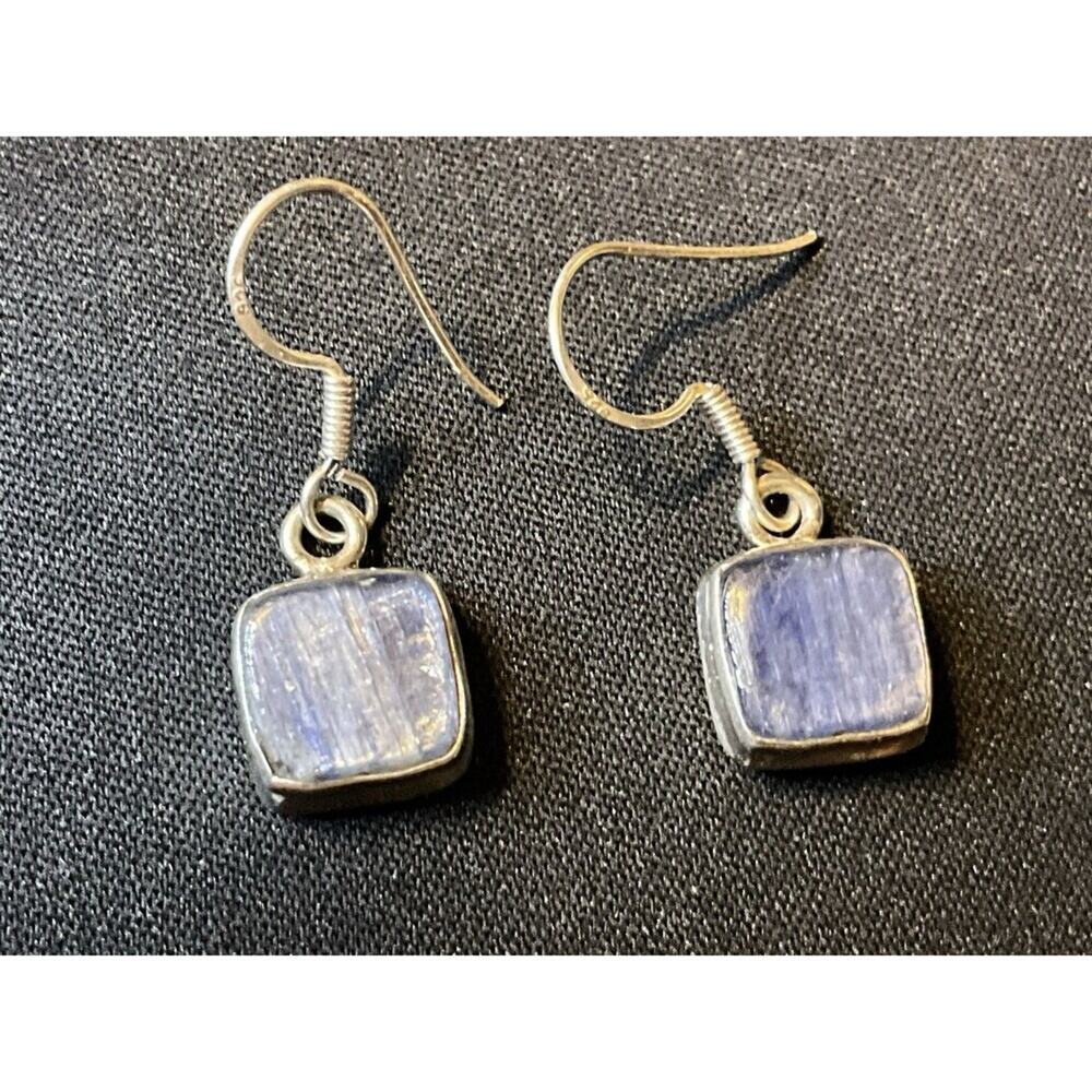 925 Sterling Silver Kyanite Square Fish Hook Earrings
